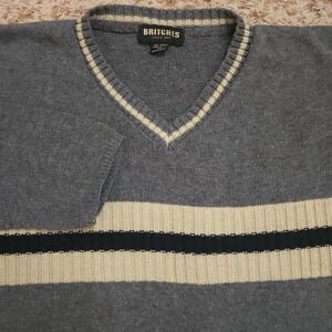 Britches Gray Mens‎ XL V-Neck Pullover VTG Y2K Sweater Made In USA